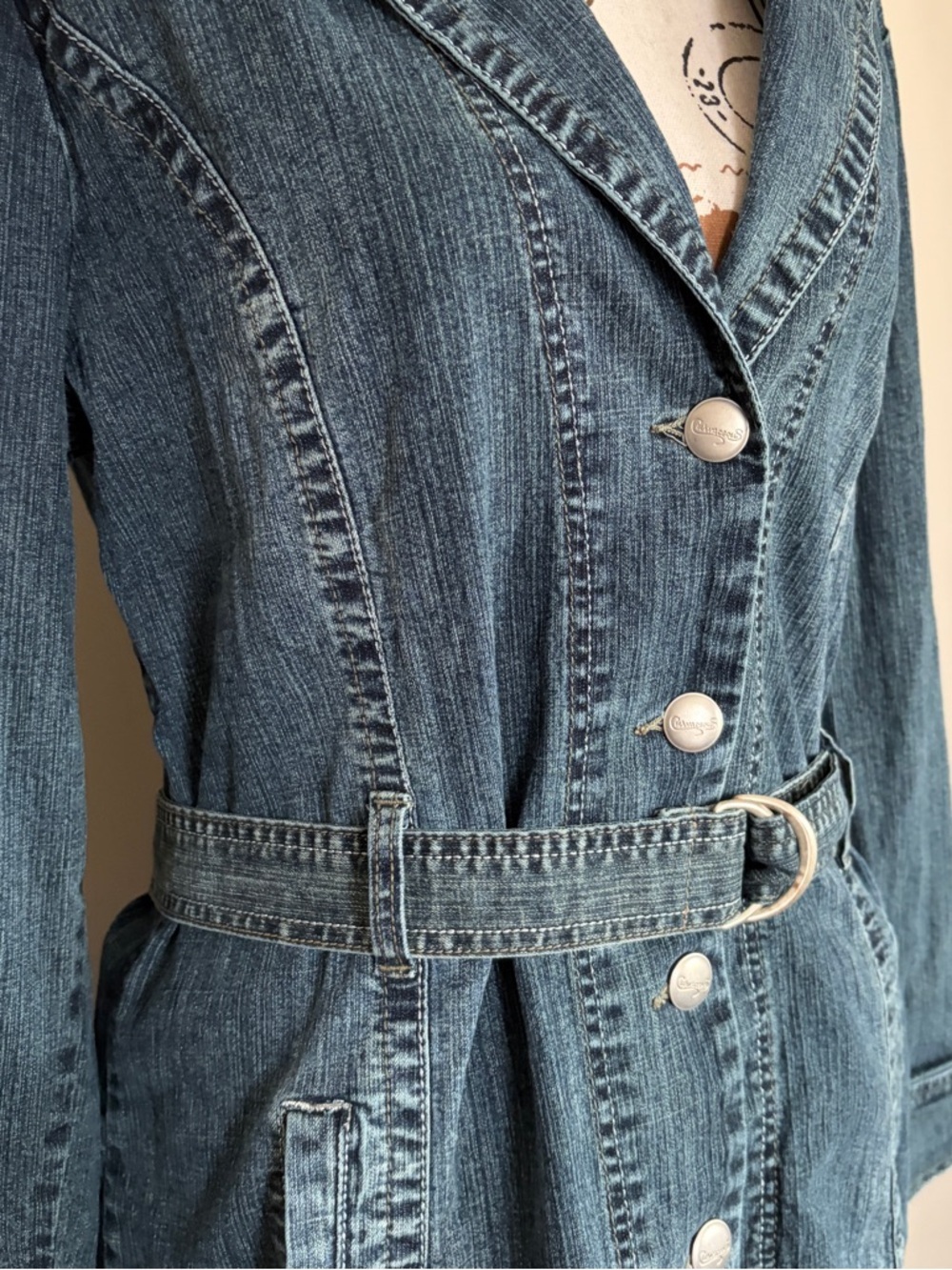 Y2K Denim Jacket Belted Medium Wash Mini Dress 2 Way 2000s - Picture 3 of 10